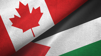Canada and Palestine two flags textile cloth, fabric texture