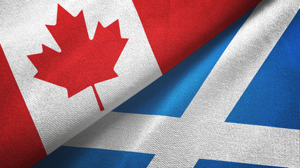 Canada and Scotland two flags textile cloth, fabric texture