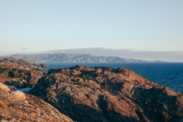sea bay with rocks at sunrise