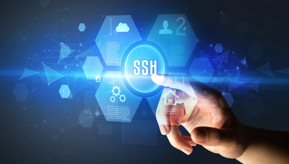 Hand touching SSH inscription, new technology concept