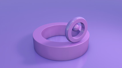 Purple rings and ball. Abstract illustration, 3d rendering.