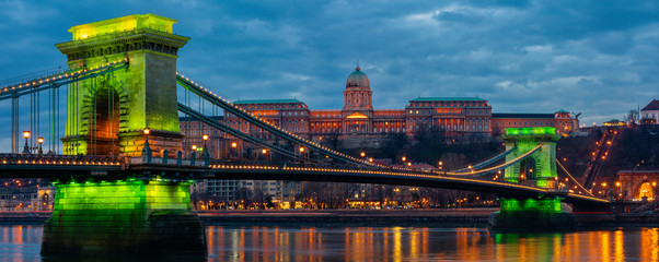 Chain Bridge with Buda Castle in the background, Budapest, Hungary
