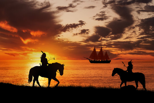 American Indians Spot A Sailing Ship