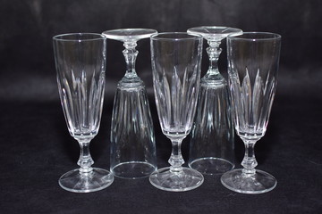 Mock up  design set of elegant and traditional drink ware / drinking glass & Jar for wine or juice, transparent isolated on black background template for branding identity and company logo