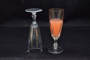 Mock up  design set of elegant and traditional drink ware / drinking glass & Jar for wine or juice, transparent isolated on black background template for branding identity and company logo isolated