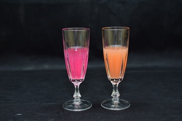 Mock up  design set of elegant and traditional drink ware / drinking glass & Jar for wine or juice, transparent isolated on black background template for branding identity and company logo isolated