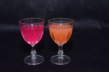 Mock up  design set of elegant and traditional drink ware / drinking glass & Jar for wine or juice, transparent isolated on black background template for branding identity and company logo isolated