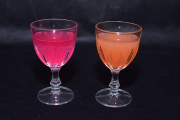 Mock up  design set of elegant and traditional drink ware / drinking glass & Jar for wine or juice, transparent isolated on black background template for branding identity and company logo isolated