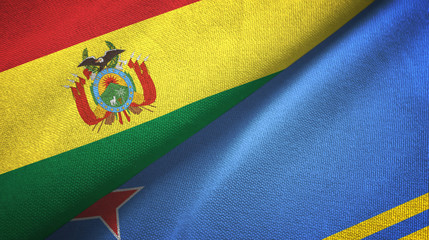 Bolivia and Aruba two flags textile cloth, fabric texture