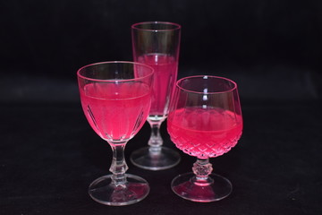 Mock up  design set of elegant and traditional drink ware / drinking glass & Jar for wine or juice, transparent isolated on black background template for branding identity and company logo isolated