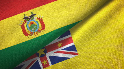 Fototapeta premium Bolivia and Niue two flags textile cloth, fabric texture