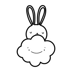 cute rabbit face cartoon cloud thick line