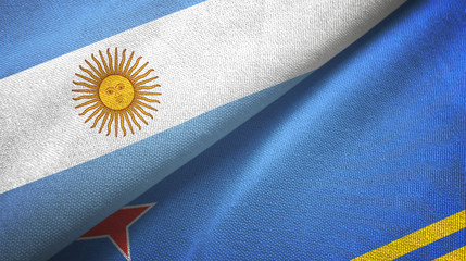 Argentina and Aruba two flags textile cloth, fabric texture