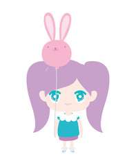 kids, cute little girl anime cartoon with balloon shaped rabbit