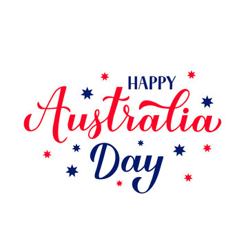 Happy Australia day calligraphy hand lettering isolated on white. Easy to edit vector template for banner, typography poster, greeting card, flyer, sticker, etc.