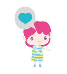 cute little boy cartoon speech bubble love heart