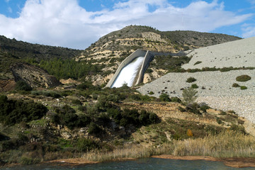 Kouris dam, Cyprus overflowing in winter