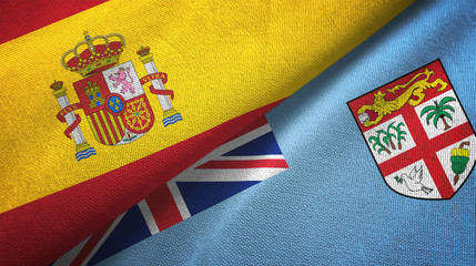 Spain and Fiji two flags textile cloth, fabric texture