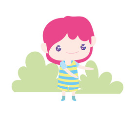 cute little boy cartoon bushes foliage nature