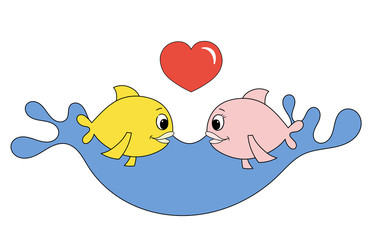 two fish in love isolated on white