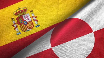 Spain and Greenland two flags textile cloth, fabric texture © Aleks Taurus