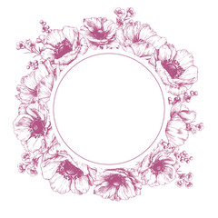 Floral stationery design with anemones. Elegant vector frame with flowers.