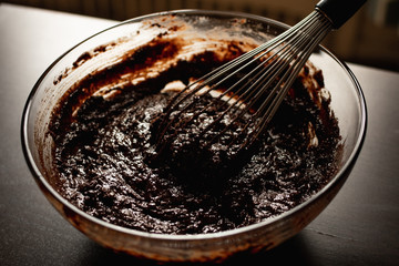 Thick Brownie Batter in a Bowl