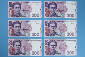 Ukrainian hryvna money, banknotes UAH 200. Background, texture