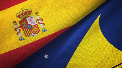 Spain and Tokelau two flags textile cloth, fabric texture