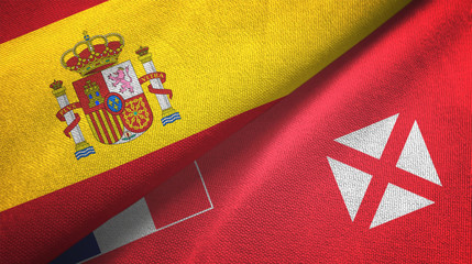 Spain and Wallis and Futuna two flags textile cloth, fabric texture