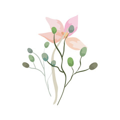 Obraz na płótnie Canvas cute flower with branches and leafs natural vector illustration design