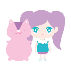 kids, cute little girl anime cartoon and cute squirrel