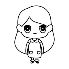 kids, cute little girl anime cartoon character thick line