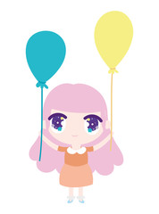 kids, cute little girl anime cartoon with balloons decoration