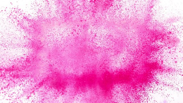 Super slow motion of coloured powder explosion isolated on white background. Filmed on high speed cinema camera, 1000fps.
