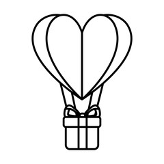 happy valentines day origami paper hot air balloon heart gift box thick line