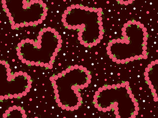 Seamless pattern of red hearts consisting of roses.