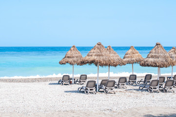beach in sunset time on Mahe island in Seychelles