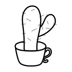happy valentines day cactus in coffee cup love thick line