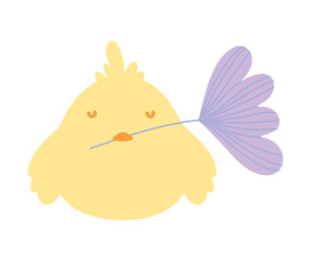 cute little chicken cartoon with flower in beak