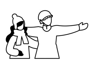 couple of people with winter clothes on white background