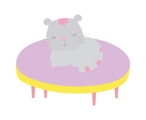 cute cat sitting on round table cartoon