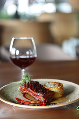 Elegant meat dish. Restaurant serving