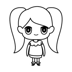 kids, cute little girl anime cartoon character thick line