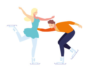 Fototapeta premium couple of people practicing figure skating on white background