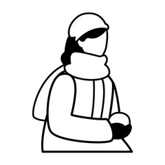 woman with winter clothes on white background
