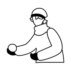 man with winter clothes on white background