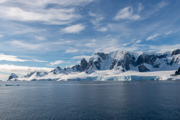 Antarctic landscape with glacier and mountains