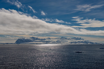Antarctic landscape with glacier and mountains