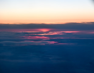 Fototapeta premium A sunset seen from an aerial view.